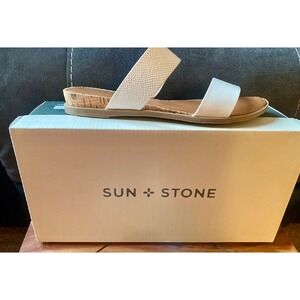Sun + Stone White Sandals Snake Embossed Slip On Casual Comfort Size‎ 5NWB